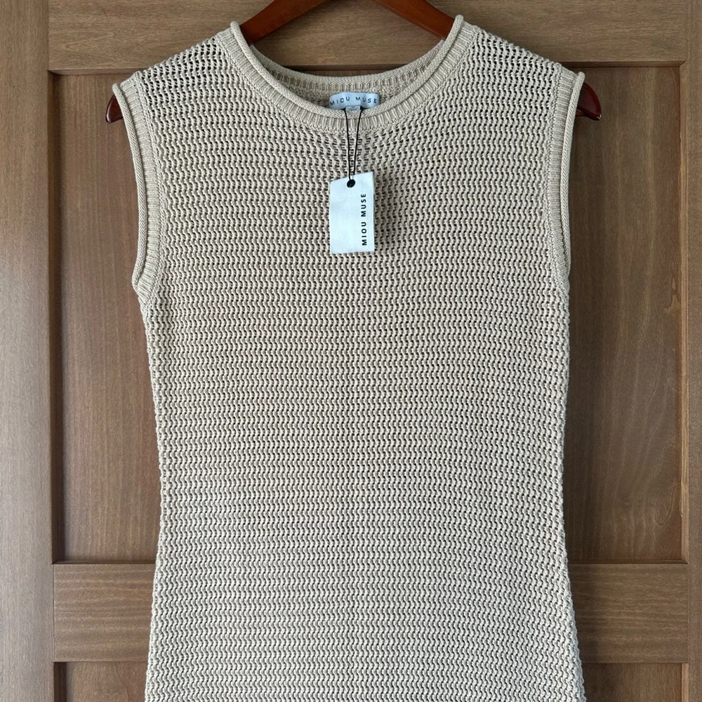 NWT Miou Muse The Palma Crochet Knit Sleeveless Sweater Dress size M - Picture 4 of 11